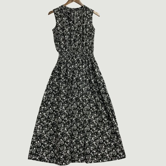 Uniqlo Dresses & Skirts - Uniqlo Sleeveless Black & White Floral Midi Dress Polyester M0076